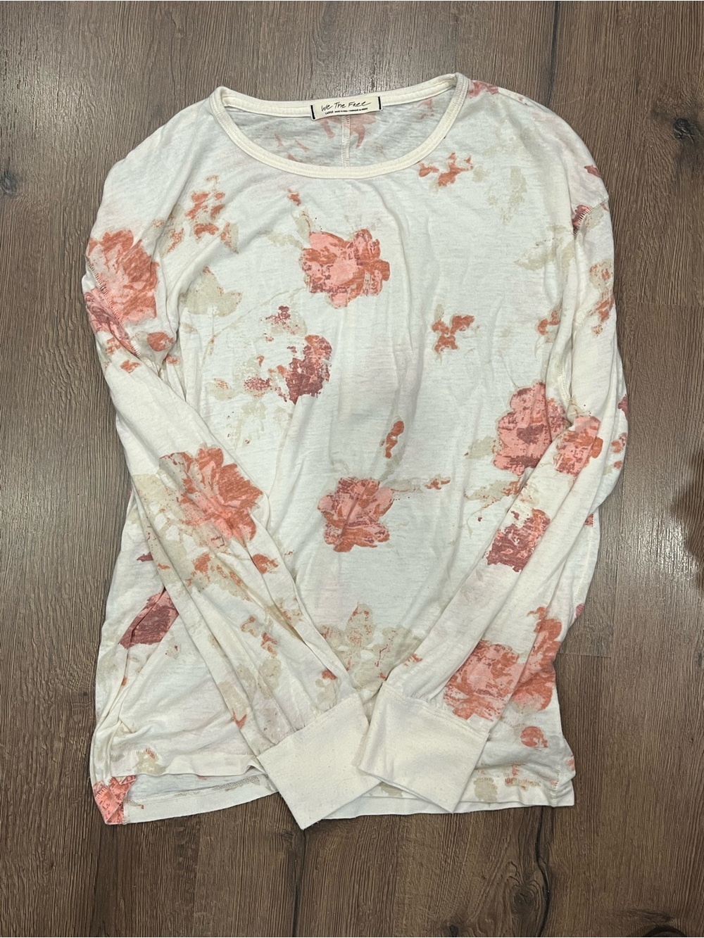We The Free Cream Long-Sleeve Floral Tee with Pink & Tan Blooms